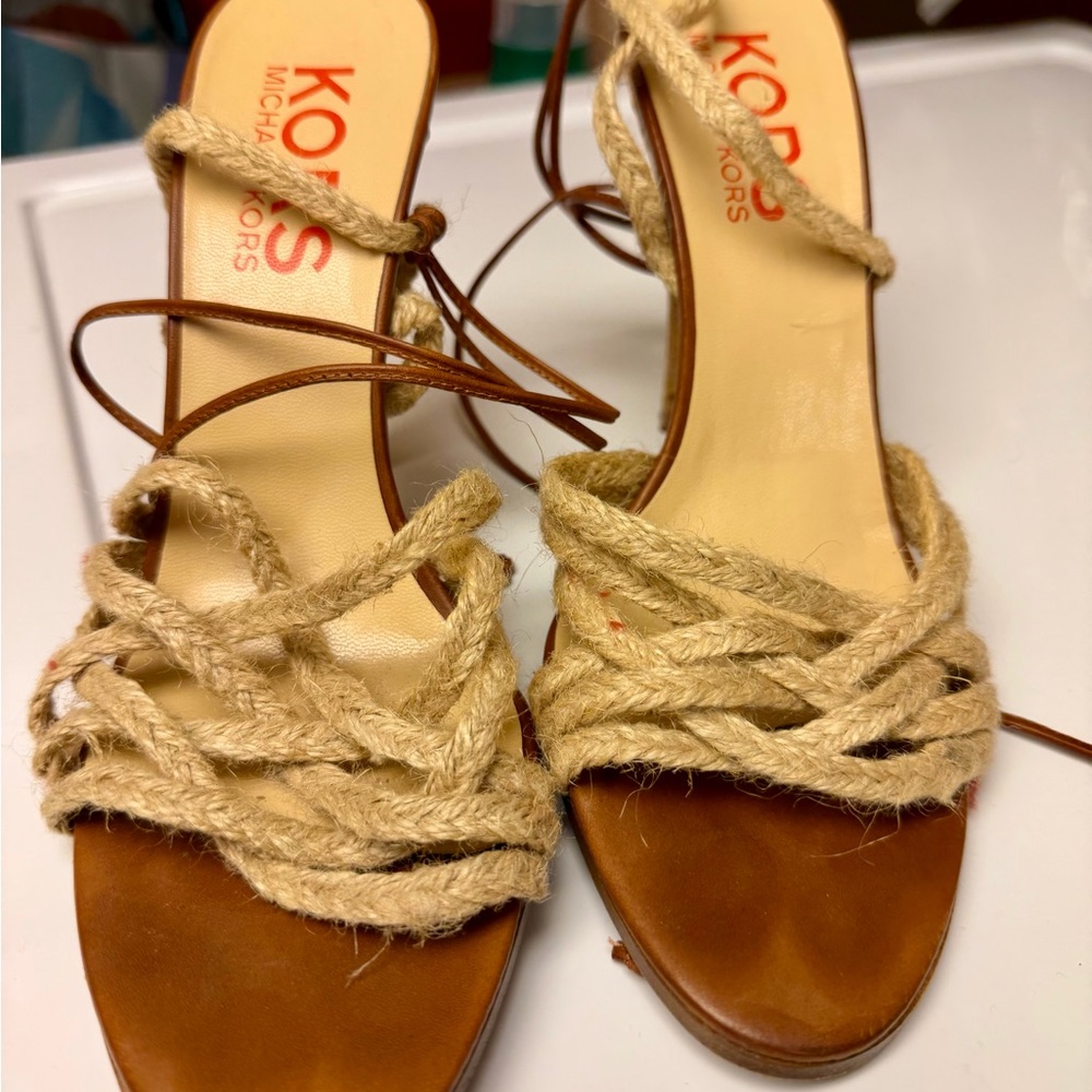 Michael Kors Brown and Tan Rope Sandals